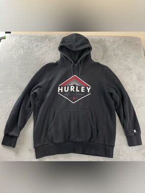 Hurley Hoodie Black Hooded Sweatshirt Mens Size XL Surf Logo Pocket Extra Large